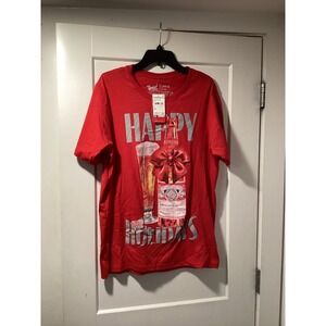 Brew City Budweiser Happy Holidays Red Graphic T-Shirt Mens Large NWT